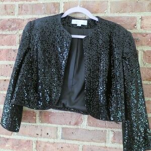 Black Tahari Sequin Bolero Collarless Blazer Size 14